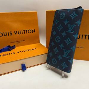 【未使用に近い】ルイヴィトン Louis Vuitton モノグラム ジッピーウォレット・ヴェルティカル M82322 カーフレザー ブルー 正規品保証