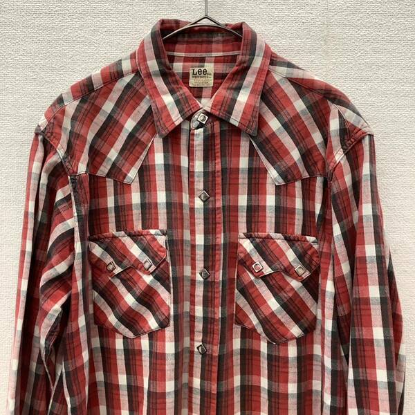 Lee L/S SHIRT リー ウェスターナー 長袖シャツ チェック ウエスタンシャツ size L レッド 古着 75586