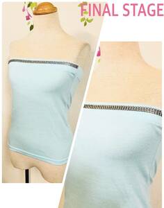 FINAL STAGE Final Stage clear rhinestone design tube top bare top light blue size M corresponding SAMPLE