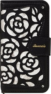 Natural design iPhoneSE(第一世代) 5 5s（4インチ）手帳型 ケース La Roseraie Black x White ブラック×ホワイト iPSE-Rose04