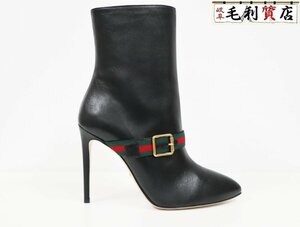 Gucci Gucci короткие ботинки черная кожа 39 26 см черная кожа 475653 BTMO0 1060 лента Бесконечная красотка ботинки ботинки