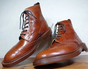 【極美品】英国製 Tricker's/トリッカーズ モールトン カントリー ウィングチップ ブーツ UK9 Fit.5 27.5-28cm相応 茶/クロケット cheaney