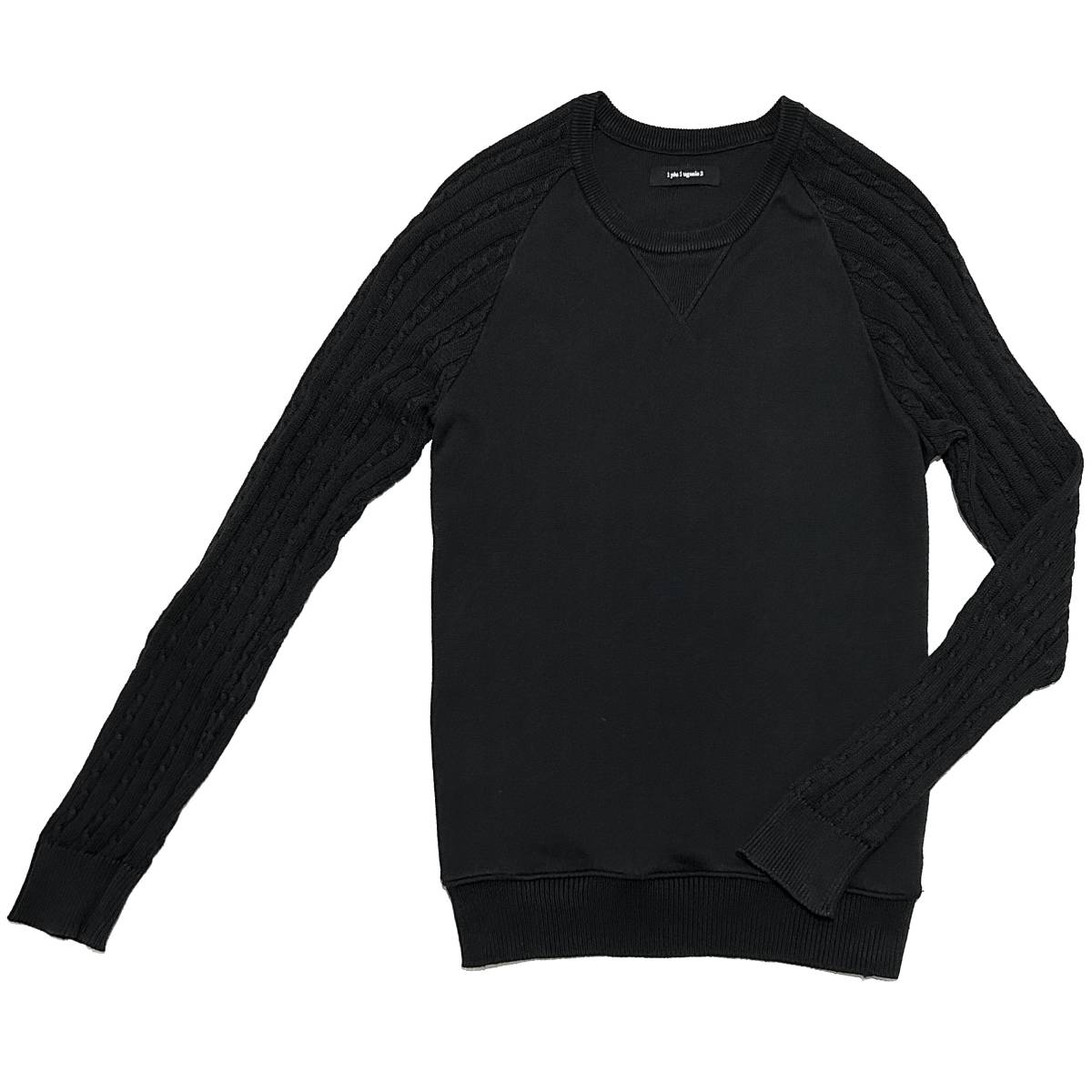 定価2万 AKM cotton double henly neck L/S cut&sew S 黒 ワッフル