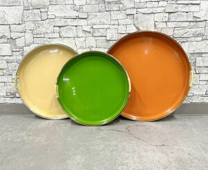 KCK177 Showa Retro O-Bon tray kitchen miscellaneous goods retro pop silver tone 3 color set circle tray used 