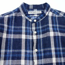 美品◆インディビジュアライズドシャツ バンドカラー チェックシャツ アメリカ製 コットン リネン ブルー L INDIVIDUALIZED SHIRTS【LA】_画像2