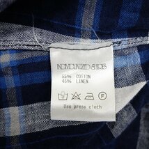 美品◆インディビジュアライズドシャツ バンドカラー チェックシャツ アメリカ製 コットン リネン ブルー L INDIVIDUALIZED SHIRTS【LA】_画像7