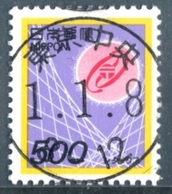 平成初日印　電子500円　新型印　東京中央　(平成)1.1.8　_画像1