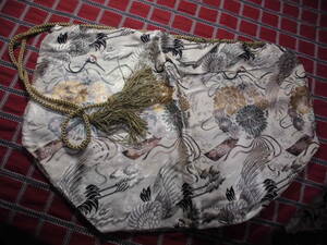 米袋　古裂　絹　no１２　鶴
