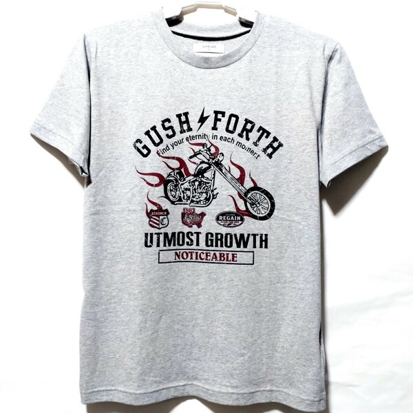 特価/未使用【サイズ=М】バイクプリント/メンズ/半袖/Tシャツ/胸囲=88～96cm/杢gray