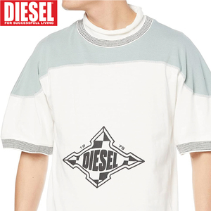 L/新品 DIESEL ディーゼル カラーブロック Tシャツ T-OLLAR メンズ レディース ブランド カットソー グリーン