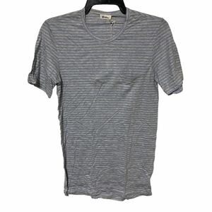 ha284 未使用 Schiesser シーサー メンズ 半袖 ロングTシャツ サイズ 4 S相当 グレー 水色 ボーダー 木綿100％ タグ 箱付き