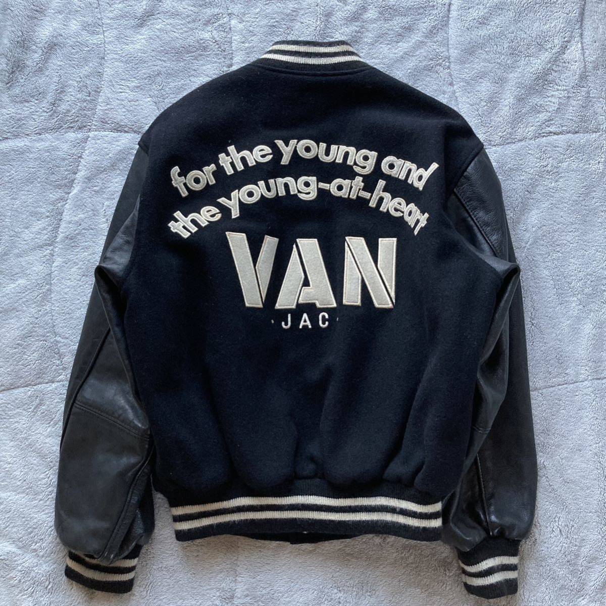 VAN JACKET 80s スタジャン 茶×黒 袖レザー Mサイズ-