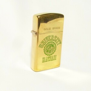 ZIPPO 1932 1986 刻印 SOLID BRASS ダブルイヤー ソリッドブラス スリム◎HAWAII UNIVERSITY ハワイ大学◎真鍮◎ジッポ ジッポ―