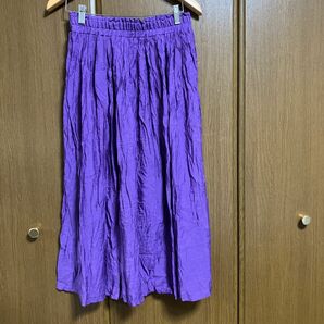 ロングスカート ウエストゴム 紫 パープル M L