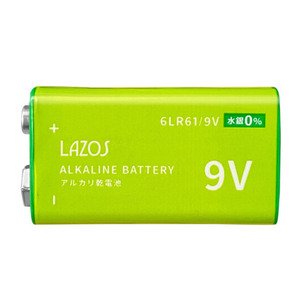 9V形 角電池 アルカリ乾電池 006P Lazos/0445ｘ１３個セット/卸/送料無料メール便