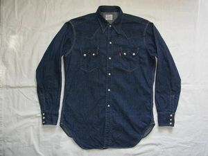 ★美品★ 90s USA製 LEVI'S リーバイス ショートホーン 7205 デニム ウエスタンシャツ sizeL ★古着 555 バレンシア工場 復刻 レプリカ LVC