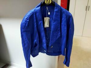 レトロ　80s'〜 ロイヤルブルー　リネン　刺繍　ショートジャケット　9 オールドクラッシックヴィンテージ