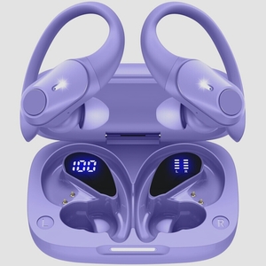 送料無料★耳掛け式イヤホン Bluetooth 5.3 ワイヤレスイヤホン IPX7防水 片耳/両耳 左右分離型（パープル）
