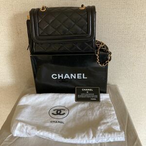 美品【シャネル（CHANEL）ヴィンテージ（送料無料）】マトラッセ・ラムスキン・チェーン・ショルダーバッグ（ブラック／フリンジ） 正規品 