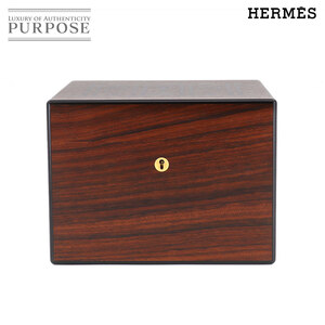 新品同様 エルメス HERMES シガーボックス 葉巻ケース ウッド ブラウン ゴールド 金具 湿度計 加湿器 Cigar box 90204288