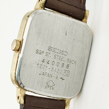 【電池切れ】SEIKO セイコー クォーツ 腕時計 ゴールド文字盤 スクエア レザーベルト ブラウン レディース 1221-5420_画像2
