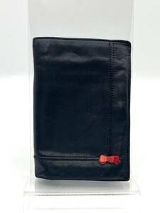 NINA RICCI ニナリッチ 二つ折り 財布 レザー ブラック×レッド リボン レディース W10 H14.5