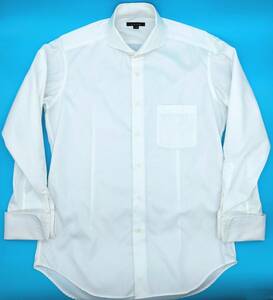 ozie　ホリゾンタルカラー　ダブルカフス 　L-84　ワイシャツ　カッタウェイ　綿100％　オジエ　白