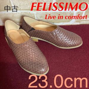 [ распродажа! бесплатная доставка!]A-327 FELISSIMO!Live in comfort! повседневная обувь!23.0cm! Brown! вязаный материалы! туфли без застежки! б/у! сравнительно красивый 