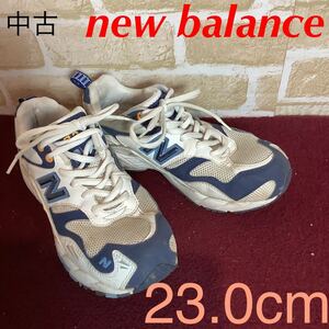 【売り切り!送料無料!】A-251 newbalance!スニーカー!白!ブルー!23.0cm EEEE!スポーツ!ウォーキング!ランニング!トレーニング!673中古!