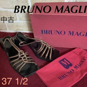 【売り切り!送料無料!】A-168 BRUNO MAGLI!サンダル! 37.5 23.5〜24.0cm位!ベージュ!おしゃれ!箱付き!収納袋付き!バックストラップ!中古!