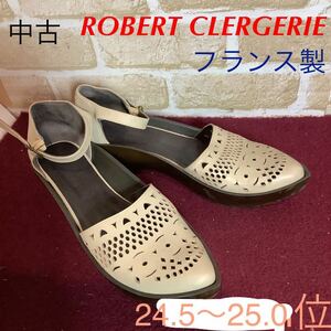 【売り切り!送料無料!】A-154 ROBERT CLERGERIE!パンプス!24.5〜25.0cm位!ベージュ!アンクルストラップ!おしゃれ!ウェッジソール!中古!