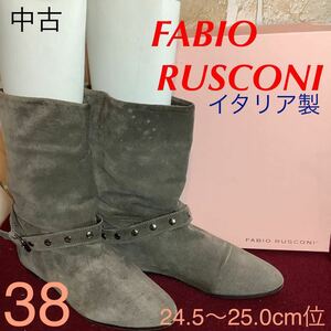 【売り切り!送料無料!】A-238 fabio rusconi!ブーツ!38 24.5〜25.0cm位!グレー!チャコール!2way!内側ボア付き!暖かい!イタリア製!中古!