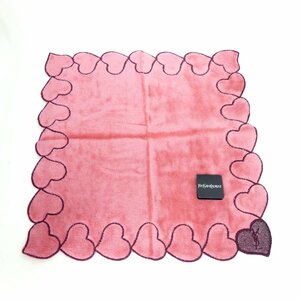 イヴサンローラン YVESSAINTLAURENT ピンク系 ハート ハンドタオル ハンカチ タグ付き 約27×27cm 未使用品 /2309C