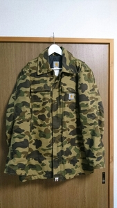 APE エイプ×カーハート carhartt ファーストカモ柄　迷彩　カーキ　ジャケット　コート　M