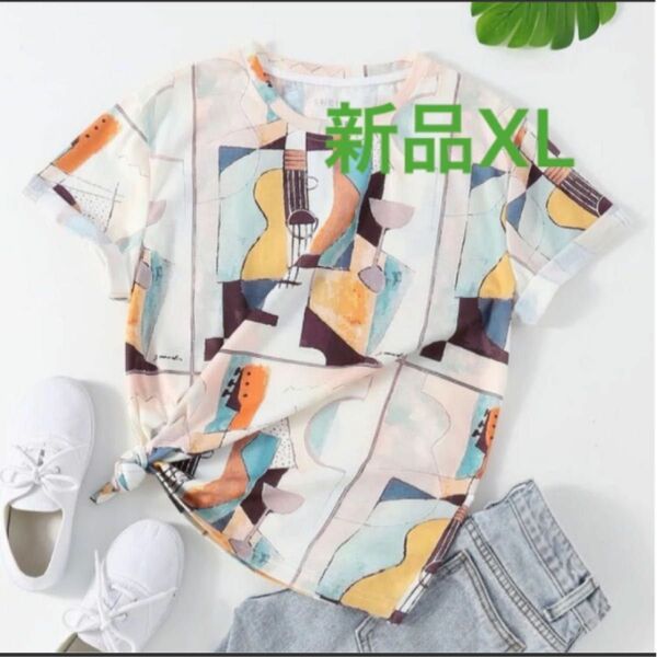 新品　レディース　半袖Tシャツ　XL 大きいサイズ　ギター柄　薄手　夏服　トップス　韓国風