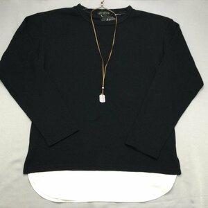 【送料無料】【新品】Licorice メンズフェークレイヤード長袖Tシャツ（ネックレス付き ワッフル素材）　 M　 ブラック★22107