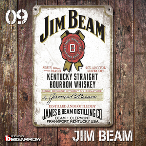 09 ブリキ看板 20×30㎝ JIM BEAM BOUBON WHISKEY ジム・ビーム ガレージ スチール アンティーク アメリカンインテリア 世田谷ベース