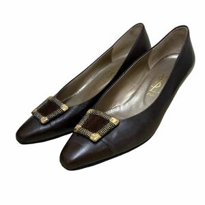 AM202 YvesSaintLaurent Yves Saint-Laurent lady's pumps 36 approximately 23cm Brown leather 