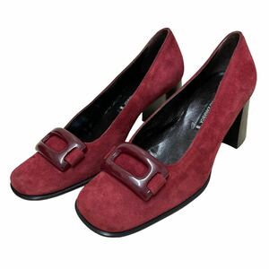 AM284 Italy made NEBULONI FLAVIO ZANASCAne blow ni square tu lady's pumps 35.5 approximately 22.5cm red suede 