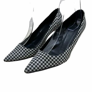 AM448 Italy made lady's pumps 37 approximately 23.5cm white black white black thousand bird .. cloth 