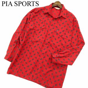 PIA SPORTS Piasports через год шерсть 100%*peiz Lee общий рисунок длинный рукав рубашка work shirt Sz.6 мужской сделано в Японии большой размер A3T09873_8#C