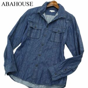 ABAHOUSE アバハウス 通年 襟ワイヤー★ スタンドカラー 長袖 デニム ワーク シャツ Sz.44　メンズ　A3T09858_8#C