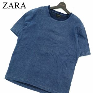 ZARA ザラ マン 春夏 レギュラーフィット★ 半袖 インディゴ クルーネック カットソー Tシャツ Sz.L　メンズ　A3T09781_8#D