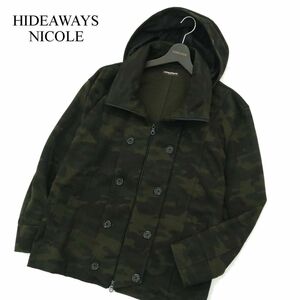 HIDEAWAYS NICOLE ハイダウェイ ニコル 迷彩 カモフラ総柄★ ナポレオン フーディ ブルゾン ジャケット Sz.56　メンズ　A3T10008_9#O