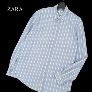 ZARA ザラ マン 現行タグ★ 通年 RELAXED FIT ストライプ 長袖 ボタンダウン シャツ Sz.L　メンズ　A3T10003_9#C