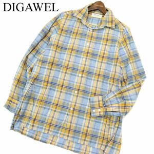 DIGAWEL ディガウェル 麻 リネン混★ 長袖 ロング チェック シャツ Sz.0　メンズ 日本製　A3T05808_5#C