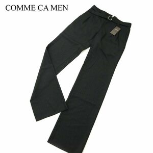 未使用★ COMME CA MEN コムサ メン 秋冬 ウール★ ベルト付き ストライプ スラックス パンツ Sz.S　メンズ 黒　A3B04259_9#Q