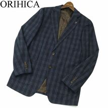 ORIHICA オリヒカ 秋冬★ ウール ツイード チェック テーラード ジャケット ブレザー Sz.3L　メンズ 紺 大きいサイズ 特大　A3T10296_9#N_画像1