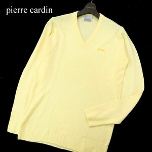 英国製★ pierre cardin ピエールカルダン 秋冬 ウール100%★ ロゴ刺繍 Vネック ニット セーター Sz.M　メンズ　A3T10868_9#K