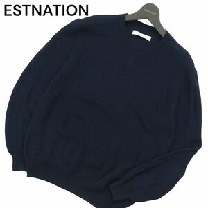 ESTNATION エストネーション 通年 Vネック★ コットン ニット セーター Sz.M　メンズ ネイビー　A3T10885_9#L